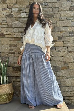 Marina Chalk Stripe Palazzo Pant Denim 